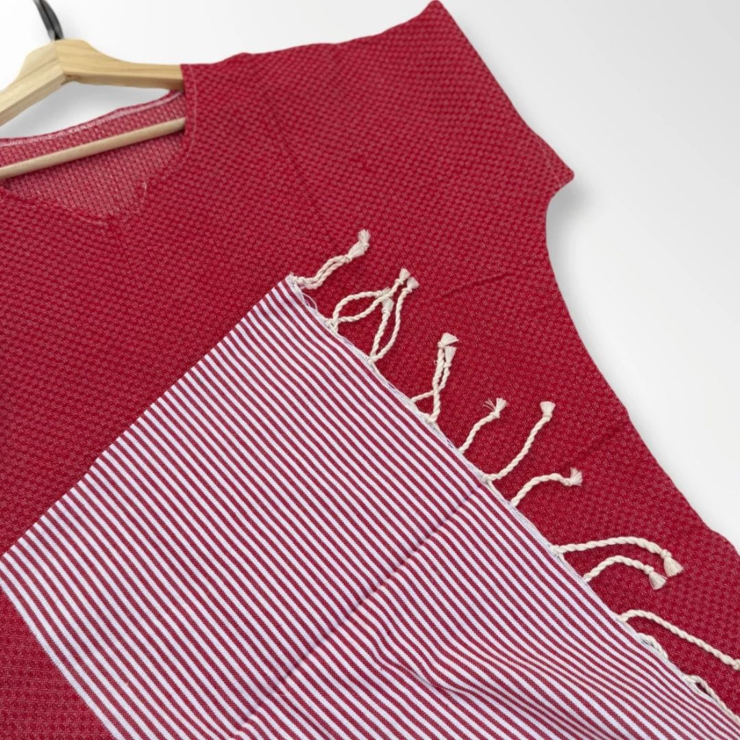 Ocean Breeze Cover-Ups Honeycomb Poncho Red