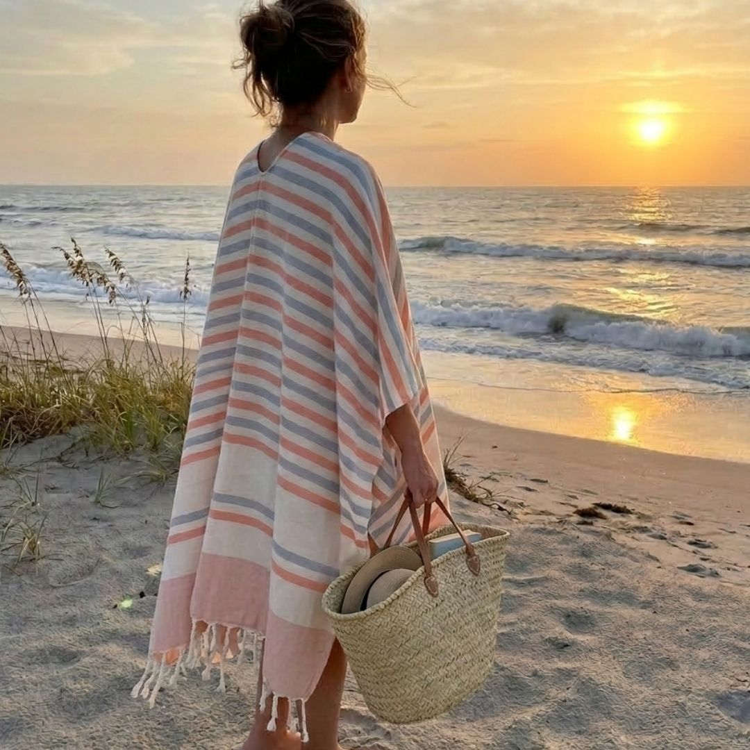 Ocean Breeze Cover-Ups Wavelux Poncho Grey Orange
