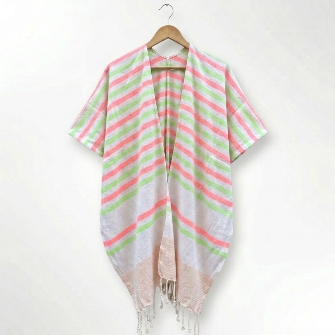 Ocean Breeze Cover-Ups Wavelux Poncho Pink Green 2
