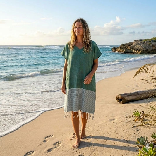 Ocean Breeze Cover-Ups Honeycomb Poncho Green