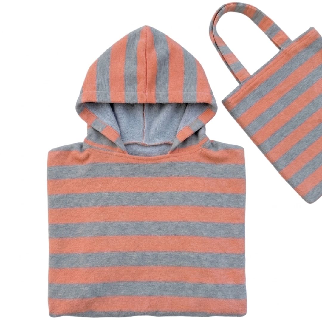 Kids Ocean Breeze Cover-Ups  Poncho Grey Orange + Beach Bag