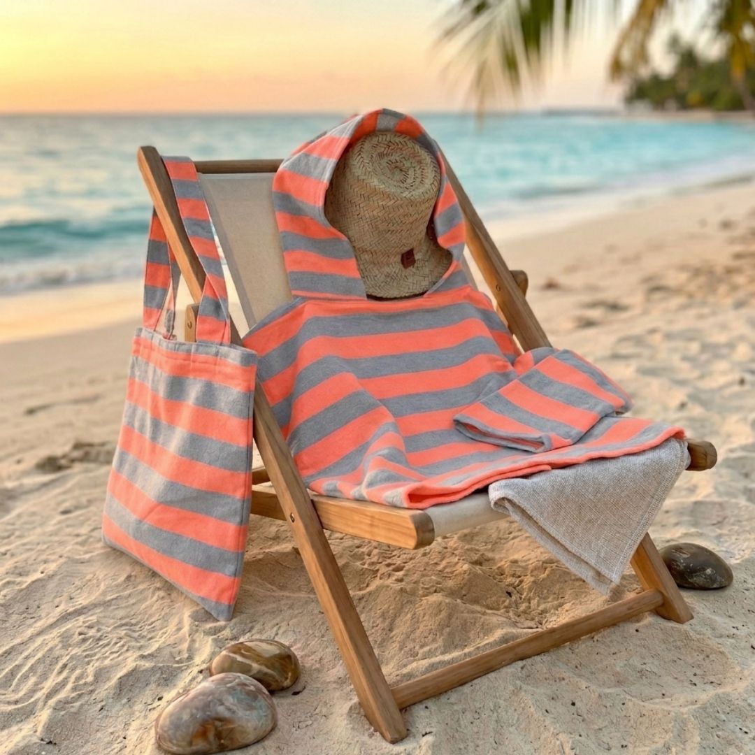 Kids Ocean Breeze Cover-Ups  Poncho Grey Orange + Beach Bag
